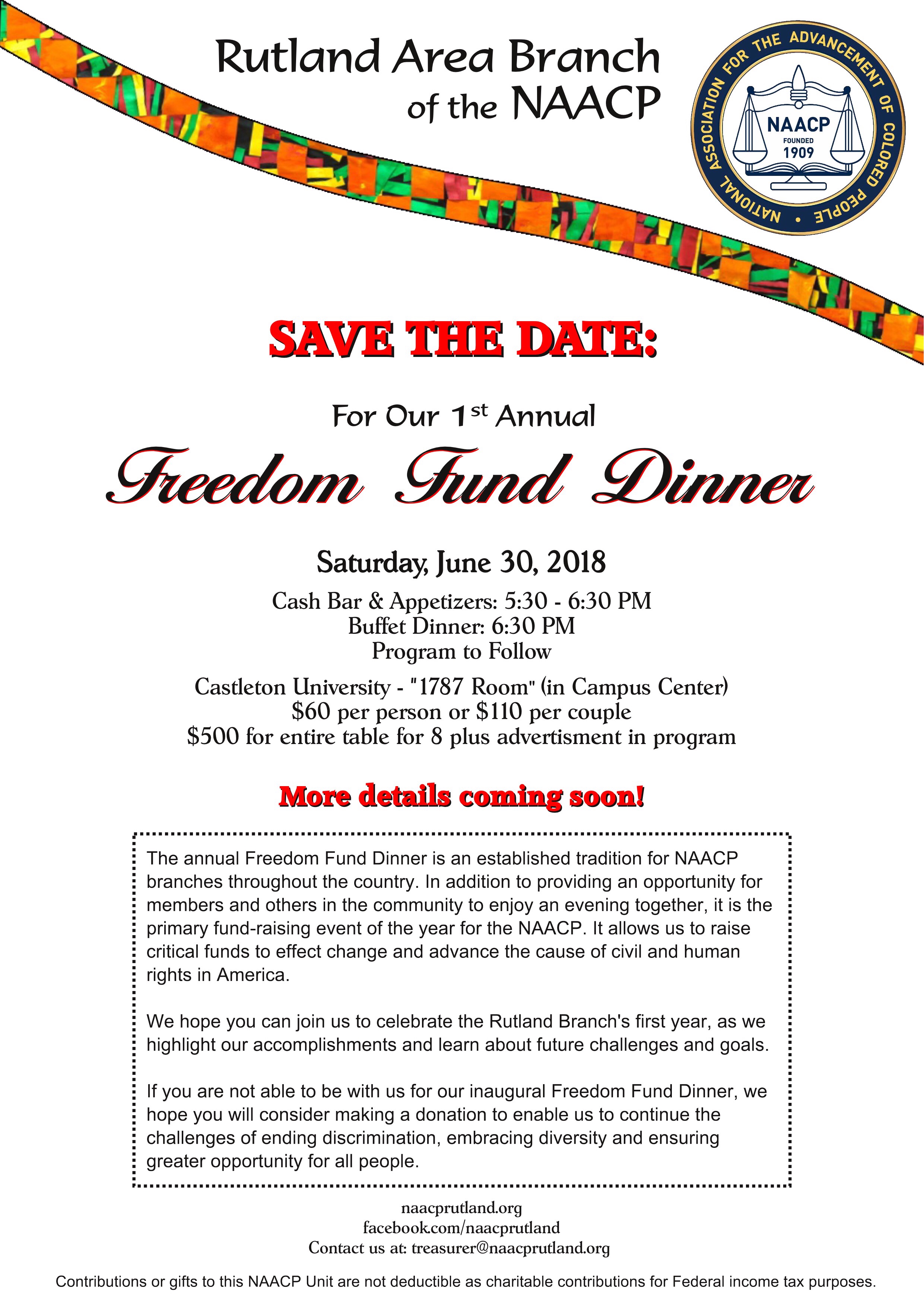 Save the Date – Rutland Area Branch of the NAACP